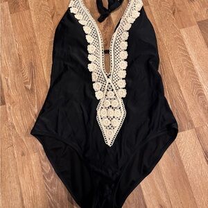 Black and Cream Kids One Piece Swimsuit